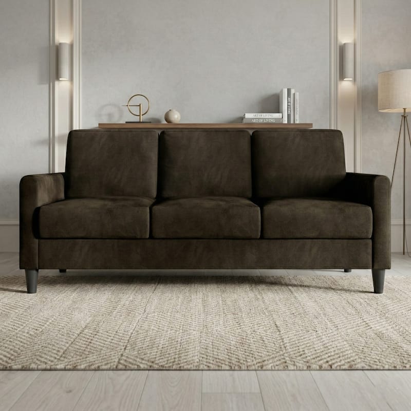 Clayfell Goliad Velvet Arm Sofa with Pocket Spring, Soft Cushions, Clean Lines Design - Brown