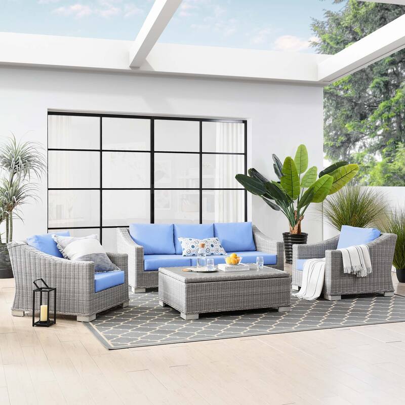 Conway 4-Piece Outdoor Patio Wicker Rattan Furniture Set - Blue