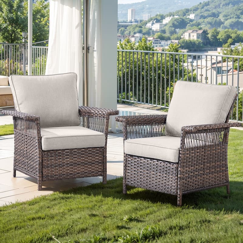 PE Rattan Wicker Chairs Outdoor Furniture - Brown - Beige