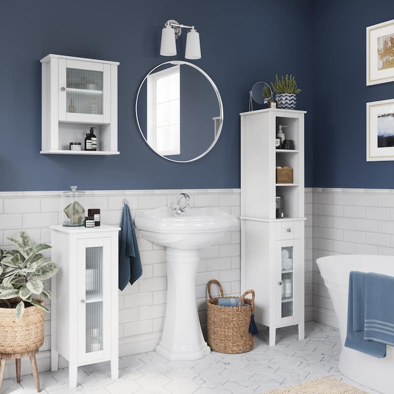RiverRidge Prescott Single Door Bathroom and Laundry Wall Mount Storage Medicine Cabinet with Open and Adjustable Shelf - White