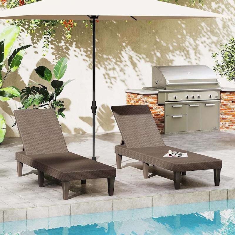 1/2 PCS Chaise Lounge Chair Outdoor Rattan Recliner Lounger