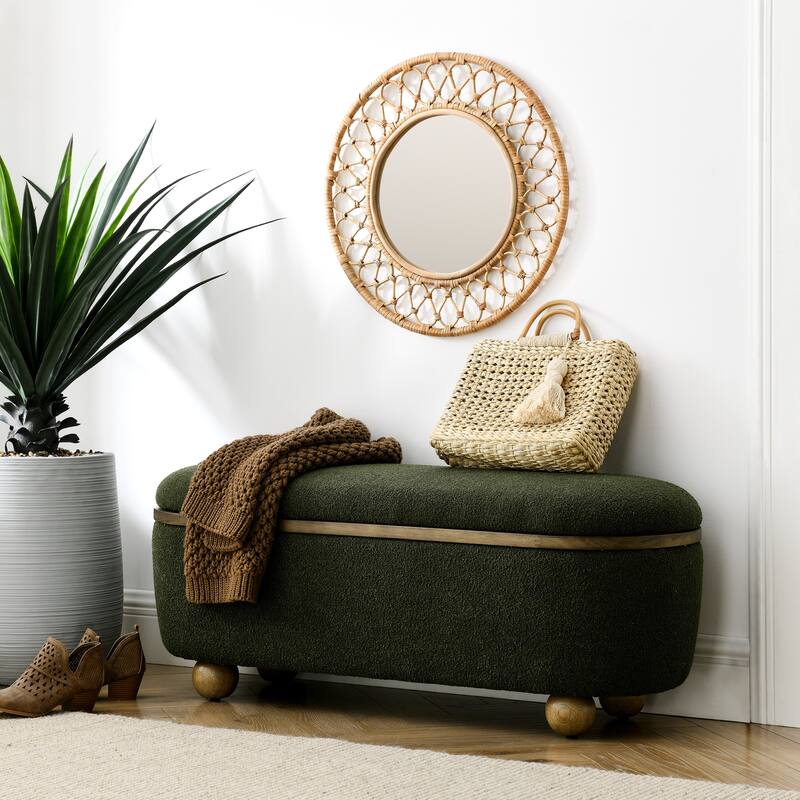 43.3'' Wide Upholstered Fabric Storage Bench with Safety Hinge - Green