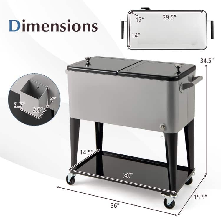 Metal Rolling Cooler Ice Chest with Wheels, Insulation and Bottle Opener - 36" x 15.5" x 34.5"