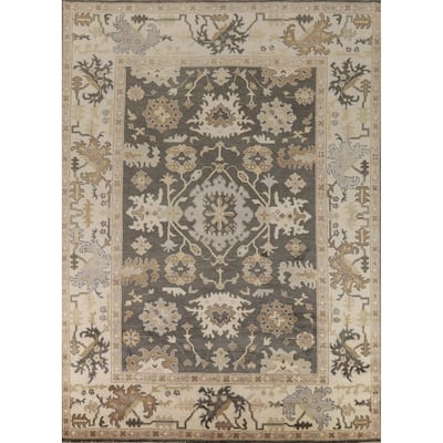 Gray Oushak Oriental Area Rug Hand-Knotted Wool Carpet - 9'0"x 11'11"