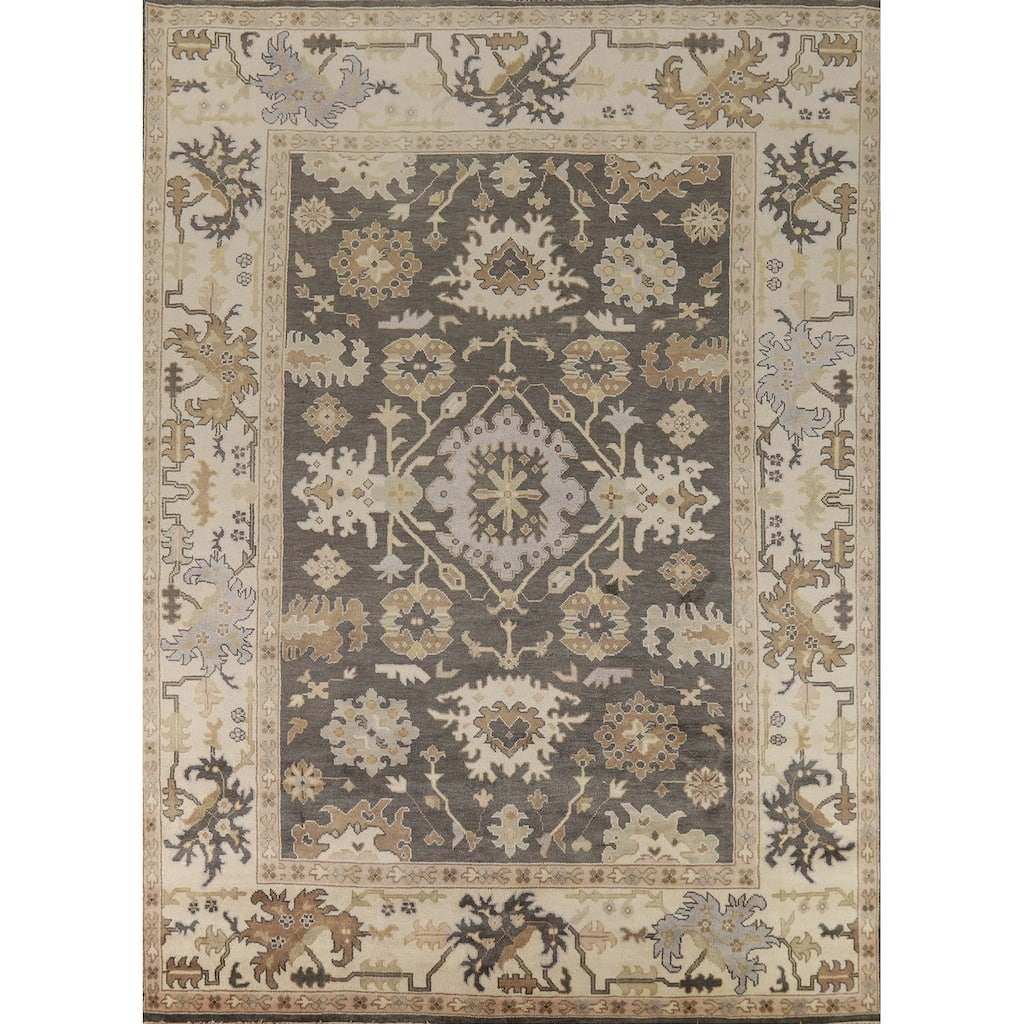 Gray Oushak Oriental Area Rug Hand-Knotted Wool Carpet - 9'0"x 11'11"