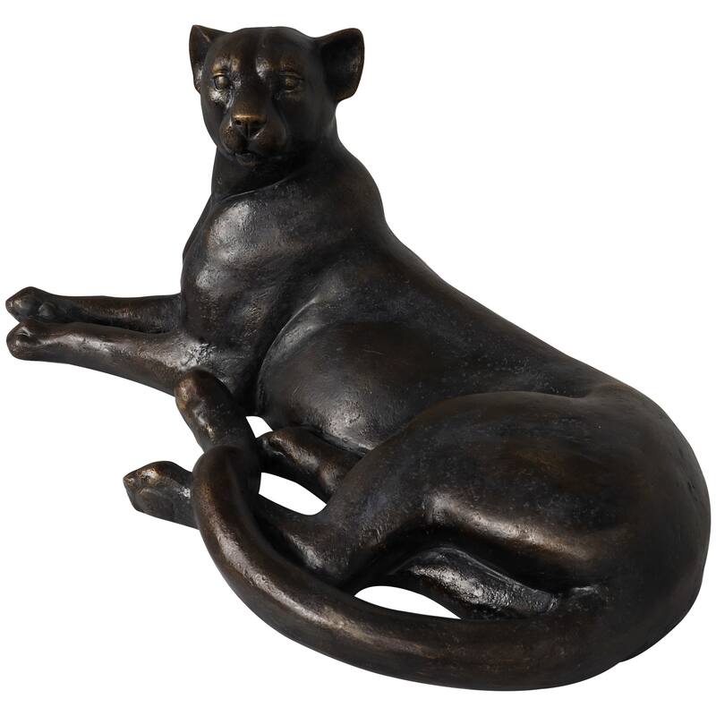 Black Polystone Laying Leopard Decorative Sculpture