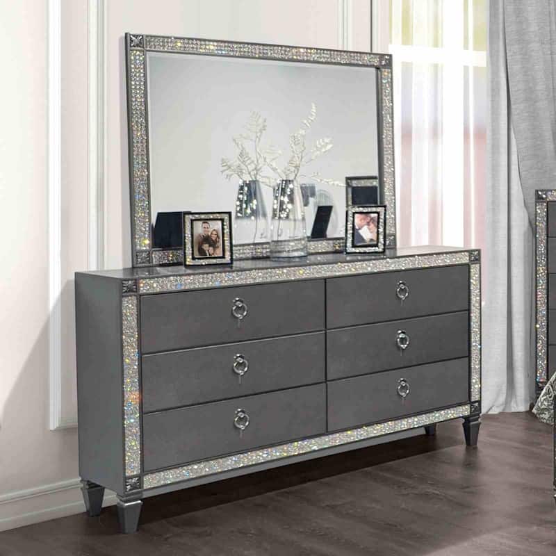 Modern Gray Glam Bedroom Collection with Padded Headboard Footboard