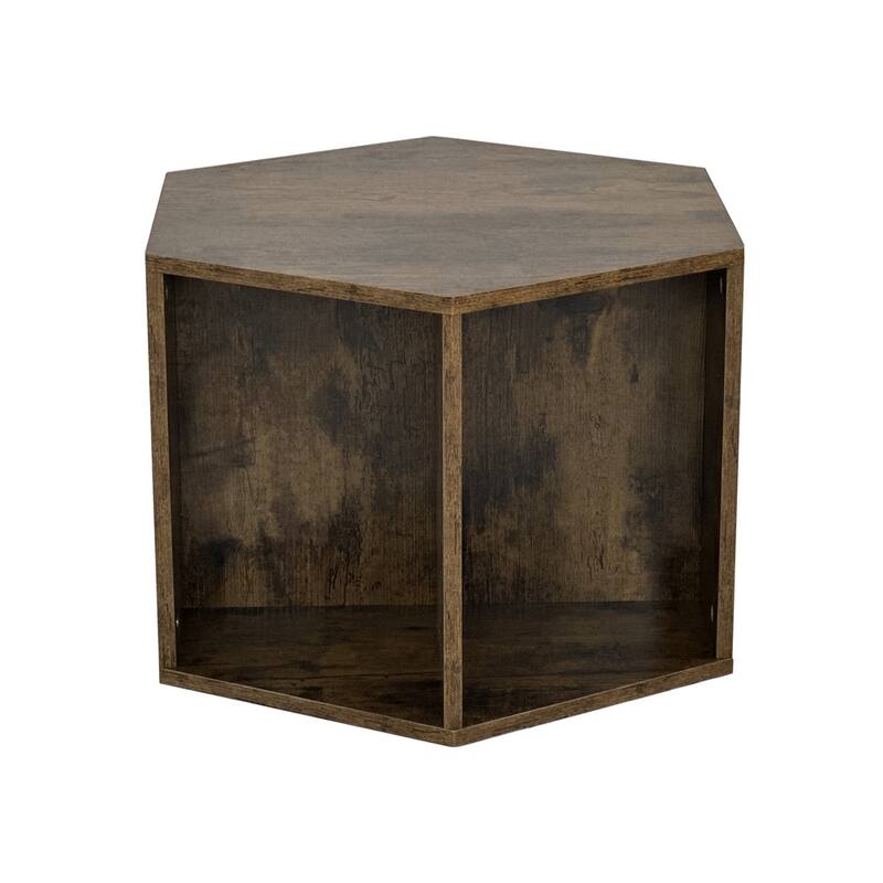 23.62" Wood Hexagonal Coffee Table with Storage Shelf