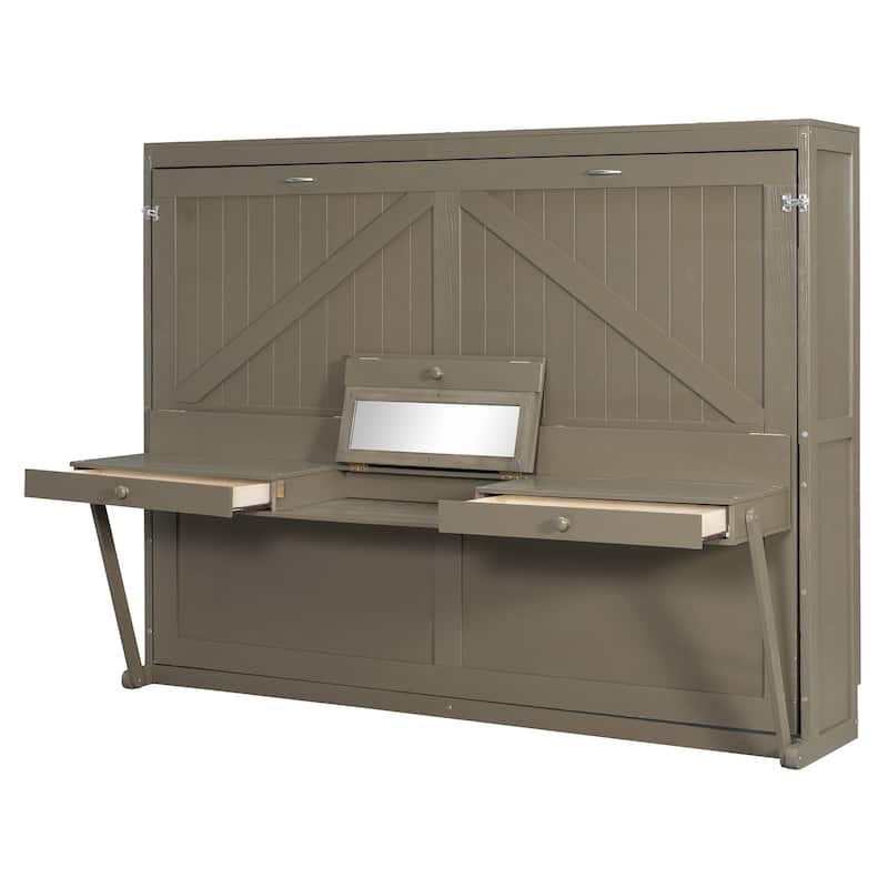 Queen Wall Murphy Bed with Flip-Down Vanity Desk by Harper&Bright Designs
