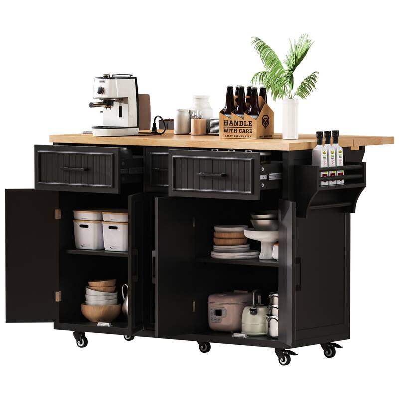 Large Kitchen Island with Drop Leaf Rolling Kitchen Cart with Drawers