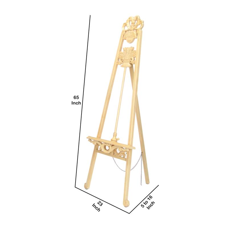 Traditional Style Wooden Easel with Scrollwork Details, Antique White
