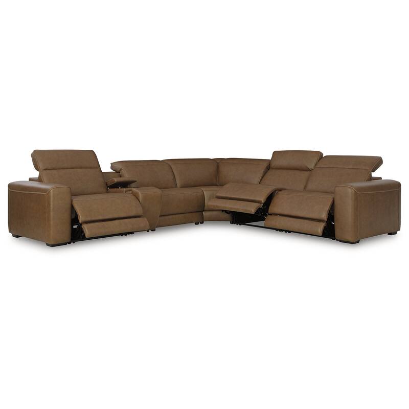 Signature Design by Ashley Rally-Up Brown 6-Piece Power Reclining Sectional with Console - 155" W x 142" D x 34" H