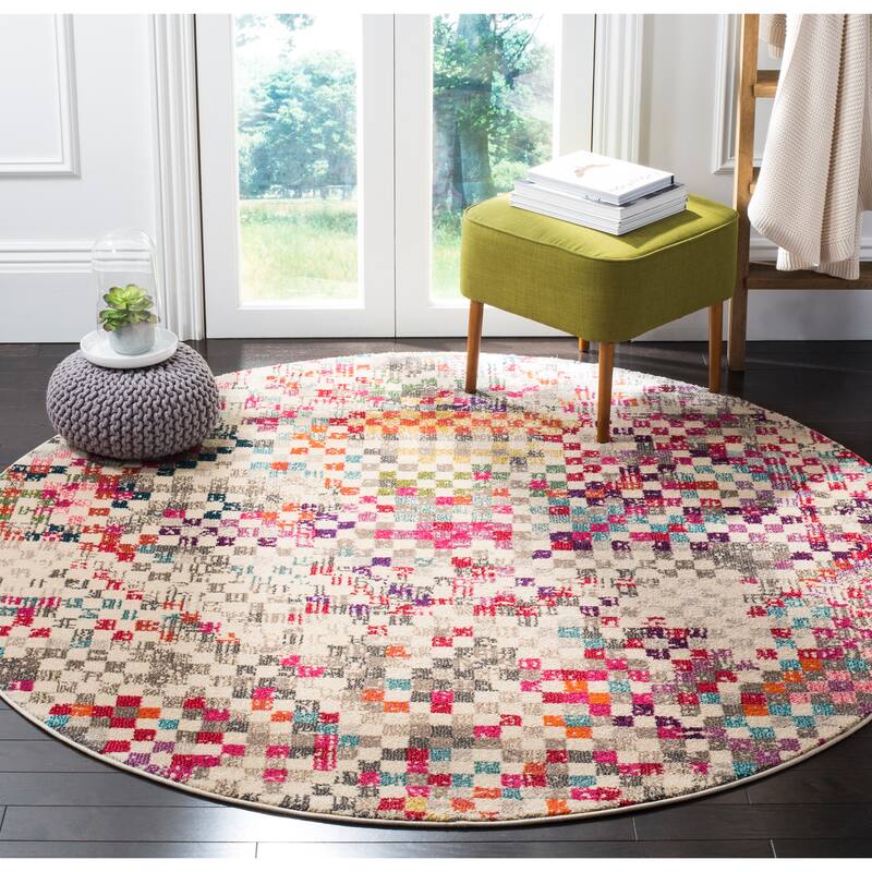 SAFAVIEH Monaco Naeema Boho Rug - 6'7" Round - Grey/Multi