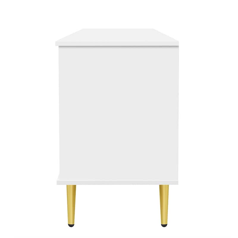 78.7'' Modern TV Stand with Five Metal Legs & Metal Handles, Glass Door Metal TV Cabinet with 2 Drawers & 2 Cabinets, Up to 80''