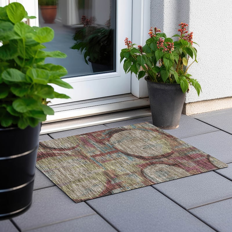 Machine Washable Indoor/ Outdoor Chantille Contemporary Abstract Rug - Taupe - 1'8" x 2'6"