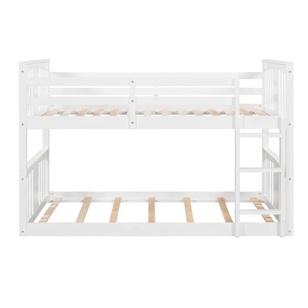 slide 2 of 24, Twin Bunk Bed with Ladder, Compact Solid Wood Frame White