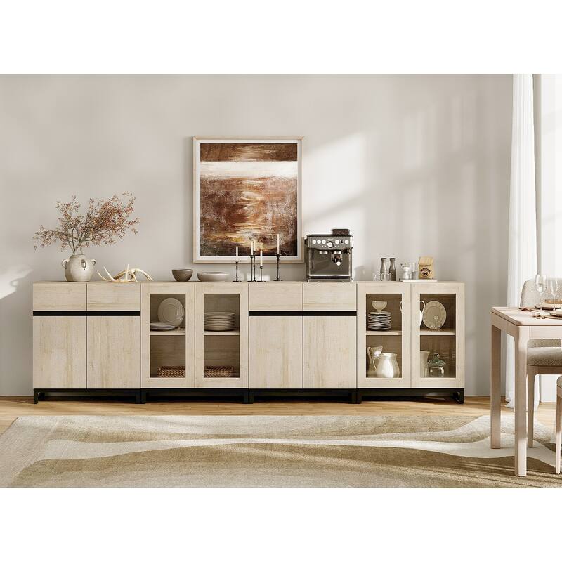 Modern Sideboard with Adjustable Shelves, 4 in 1 Storage Cabinet with Glass Doors, Coffee Bar Cabinet for Kitchen