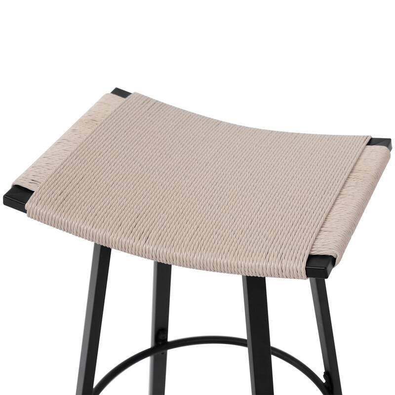 Counter Height Bar Stools, Backless Handwoven Kitchen Dining Chairs with Round Footrest Set of 2 PVC Weaving Pub Stool