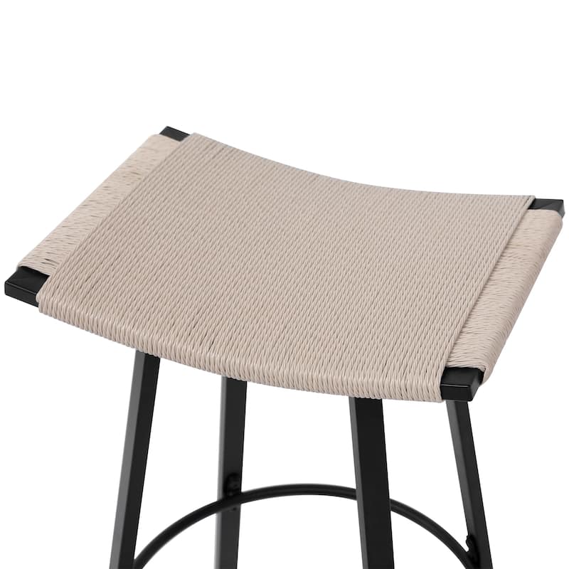 Counter Height Bar Stools Backless Handwoven Kitchen Dining Chairs with Round Footrest Set of 2 PVC Weaving Pub Stool
