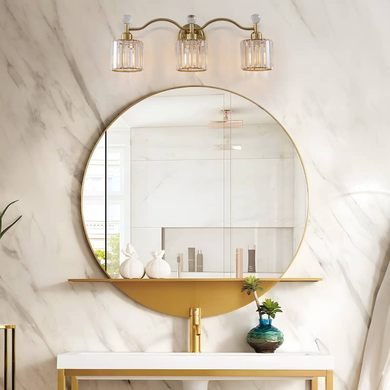 Starsky 3-Light Modern Crystal Bathroom Vanity Fixture with Ribbed Glass Shades and Sparkling Crystal Ball Accents