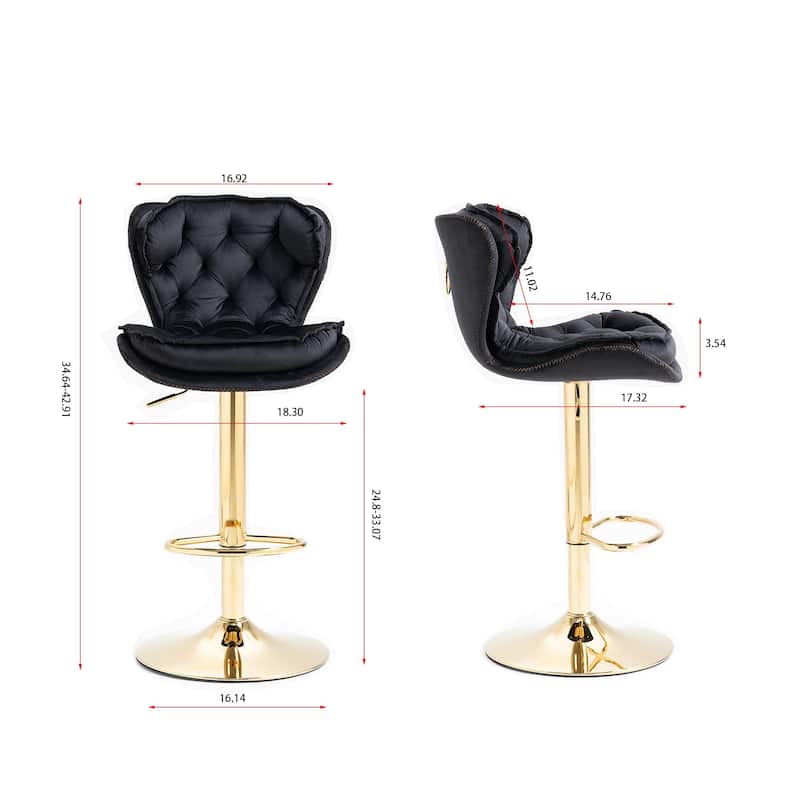 Set of 2 Bar Stools,with Chrome Footrest and Base Swivel Height Adjustable Mechanical Lifting Velvet, Simple Bar Stool