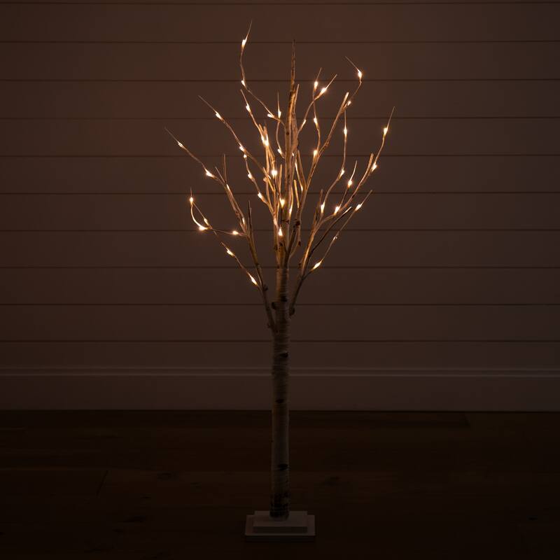 4' Pre-Lit Slim Birch Artificial Christmas Tree, Warm White LED Lights - 4 Foot