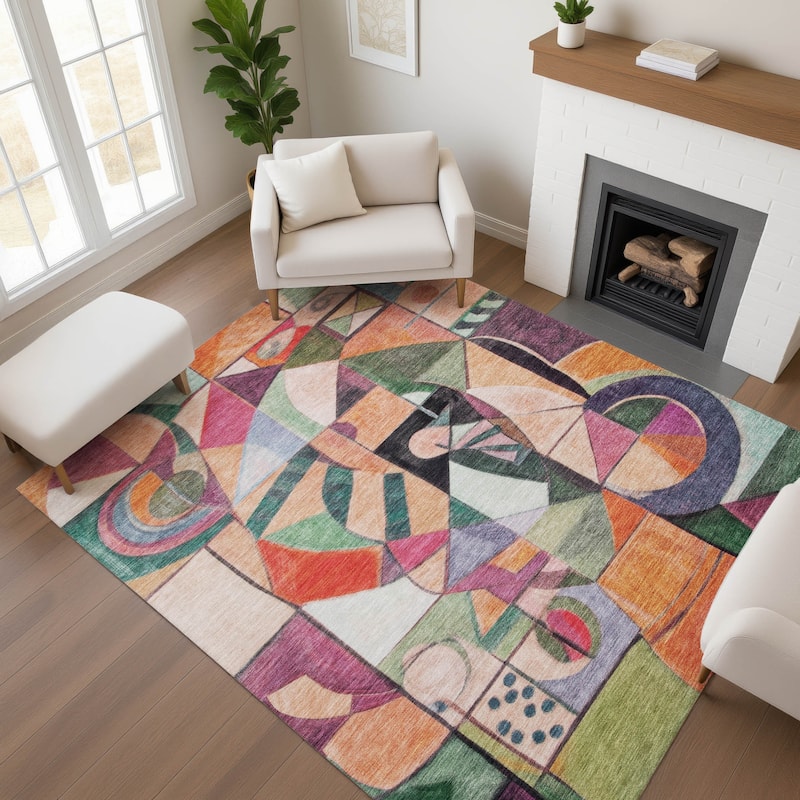 Premium Washable Super Soft Mosaic Contemporary Mayfield Rug - Orange - 3' x 5'