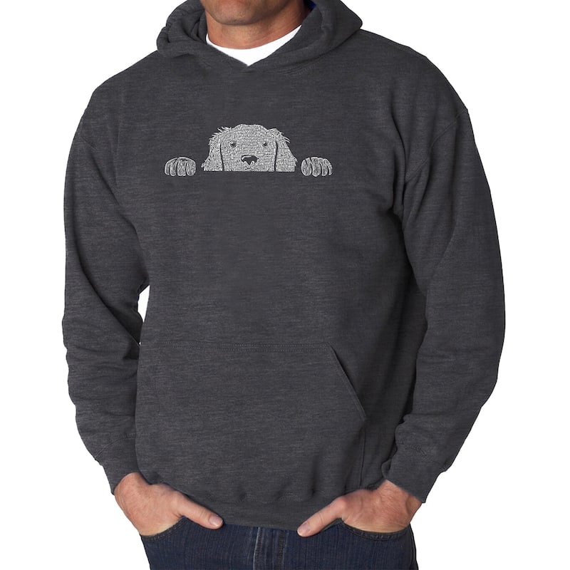 LA Pop Art Men's Word Art Hooded Sweatshirt - Peeking Dog - Grey - M