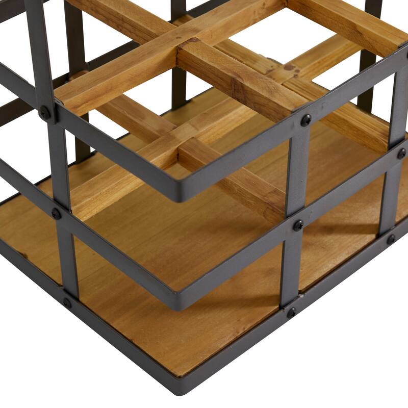 Modern 6-Bottle Wood and Metal Wine Holder