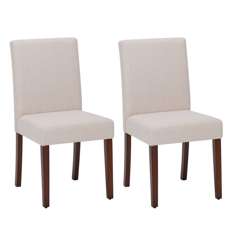 Set of 2 Modern Fabric Dining Chairs, Beige Upholstered Side Chairs with Wood Legs for Farmhouse