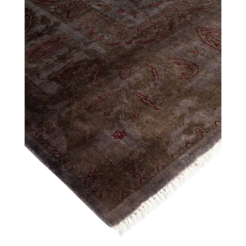 Overton Hand Knotted Wool Vintage Inspired Modern Contemporary Overdyed Gray Area Rug - 5' 10" x 9' 3"