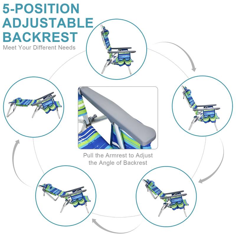 Costway 2-Pack Folding Backpack Beach Chair Table Set 5-Position