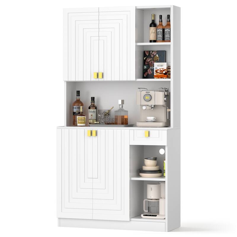 Pocassy Kitchen Pantry Cabinet 71" Hutch Cabinet with Countertop