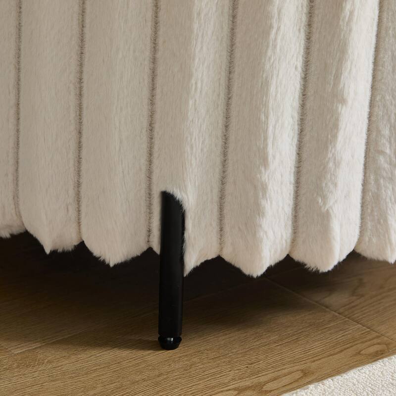 22.05" Wide Upholstered Round Pouf Ottoman Foot Rest with Black Metal Legs