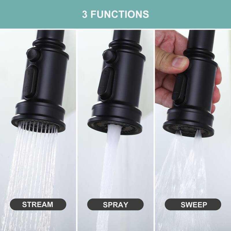 WOWOW Double Handle Pull Down Sprayer Bridge Kitchen Faucet