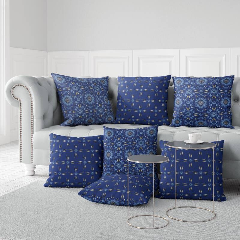 Blue And Grey Batik Bliss Indoor/Outdoor Throw Pillow