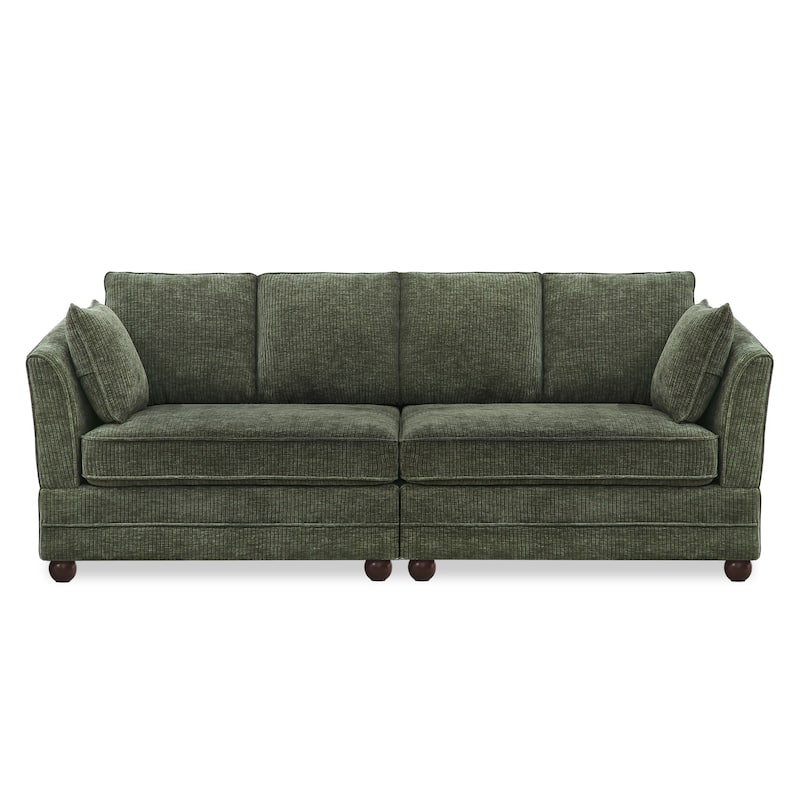 82"W Chenille Upholstered Couch With Cushion, Modern Loveseat Sofa, 3-Seater Sofas For Living Room, Beige/Blue/Grayish Brown