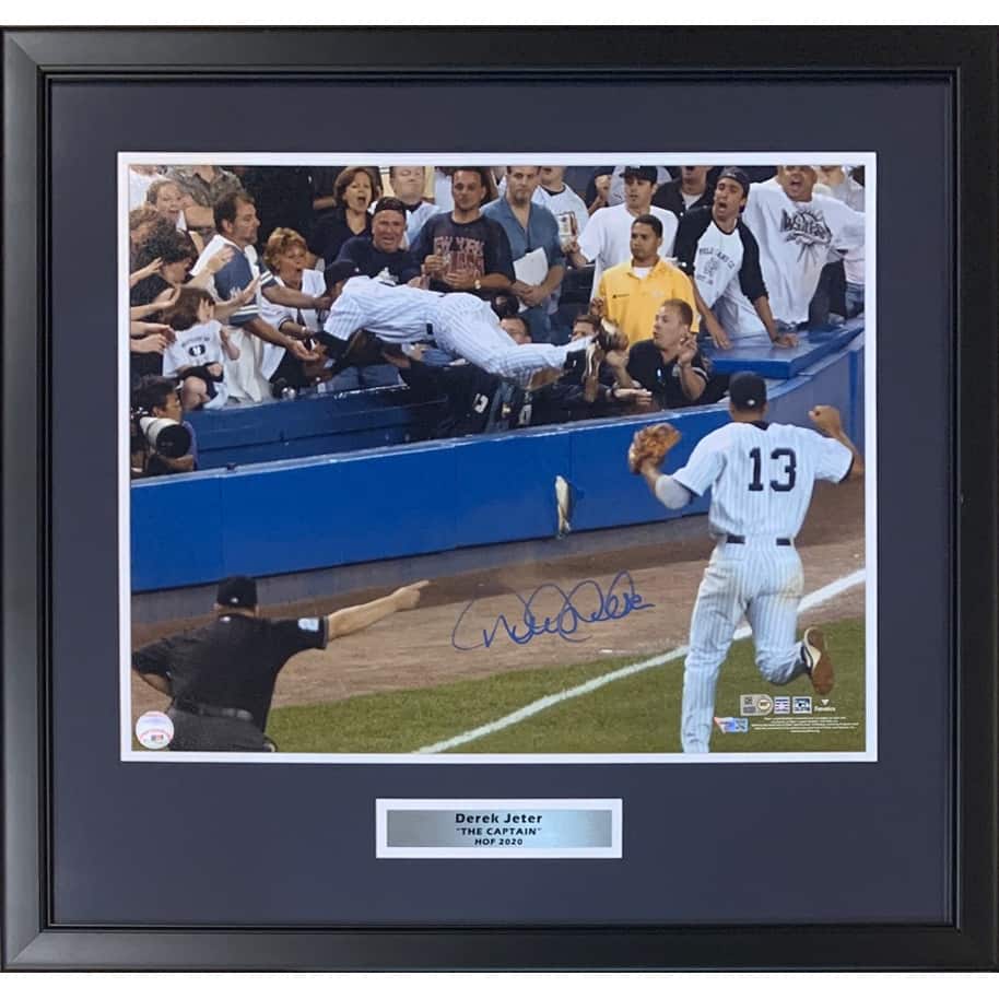Derek Jeter Autographed New York Yankees Signed THE DIVE 16x20 Framed Baseball Photo Fanatics Authentic COA - 8'6" x 11'6"
