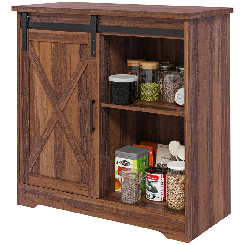 Coffee Bar Cabinet with Sliding Barn Door, Kitchen Sideboard with Storage, Buffet Cabinet with Adjustable Shelf