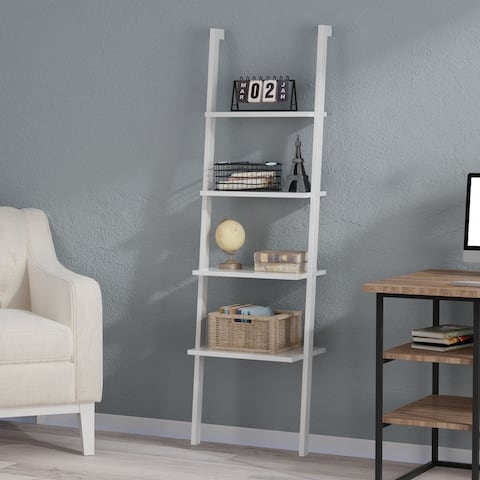 FAMAPY 4-Tier Bookshelf Leaning Ladder in White - Standard