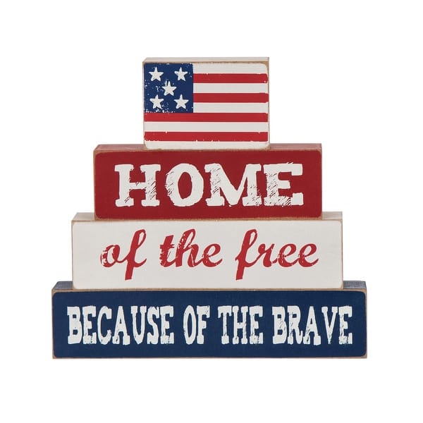 slide 2 of 16, Glitzhome Patriotic/July 4th Free Standing Block Table Decor Word Sign