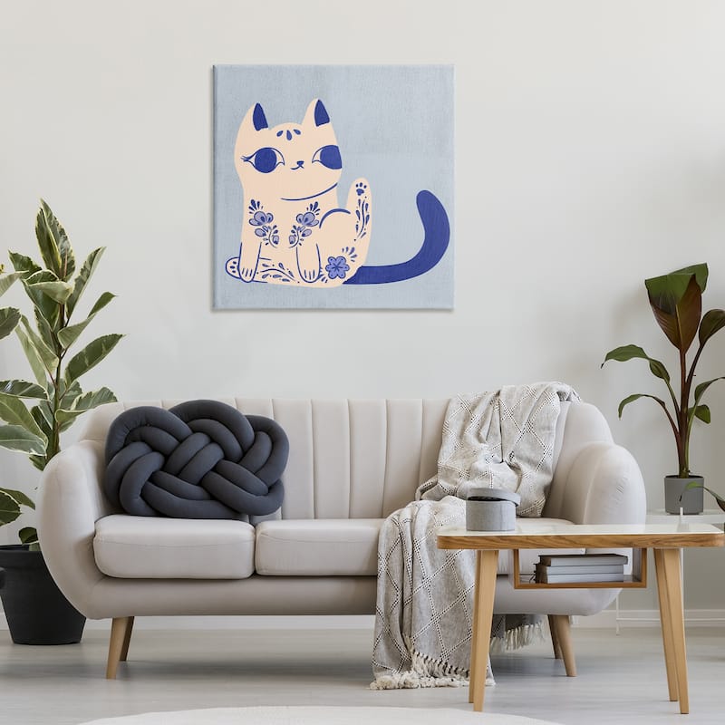 Stupell Ornate Floral Cat Canvas Wall Art Design By Carrie Cantwell
