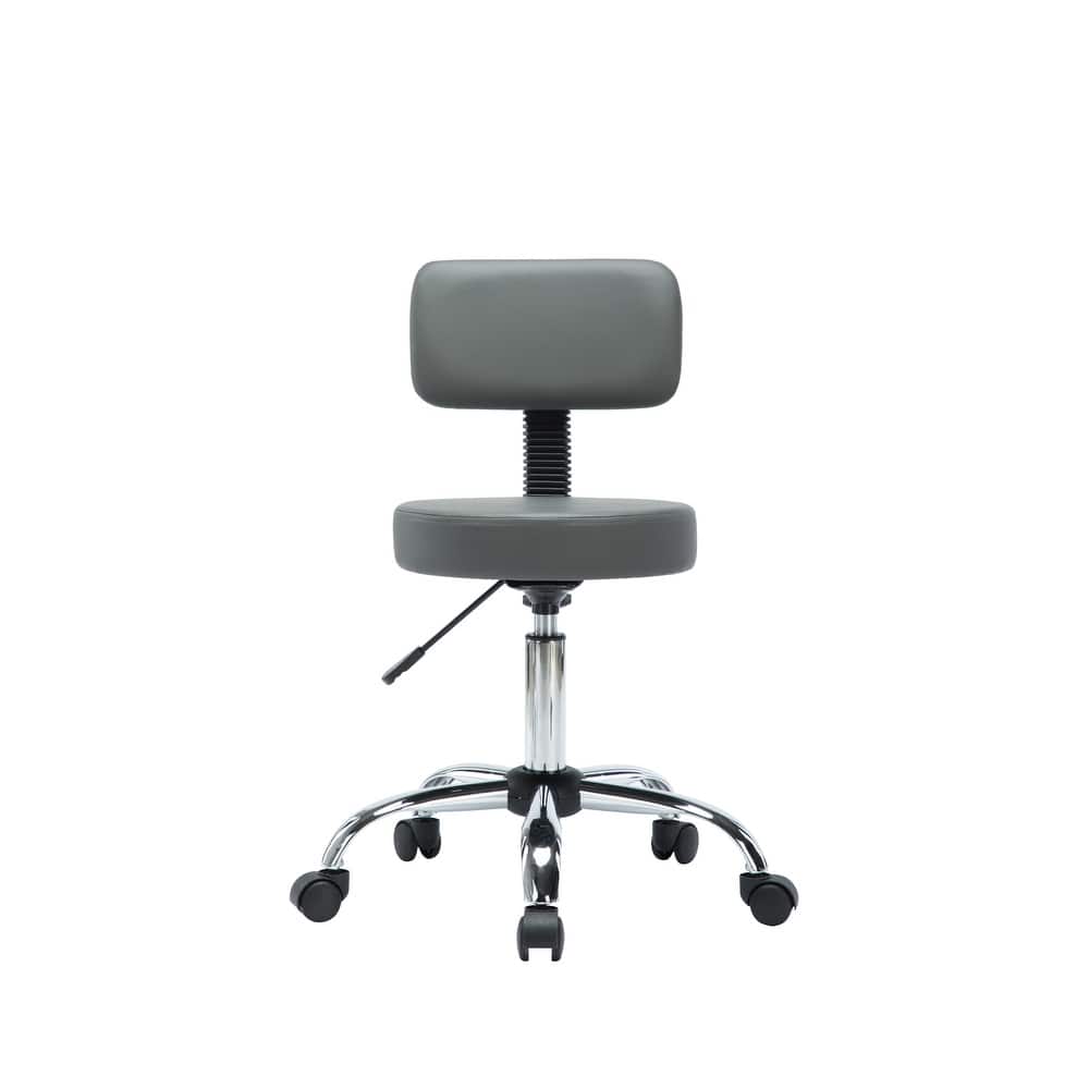 Adjustable Rolling Work Stool with Faux Leather Seat and Foldable Footrest, Versatile Stool for Home Office, Vanity,