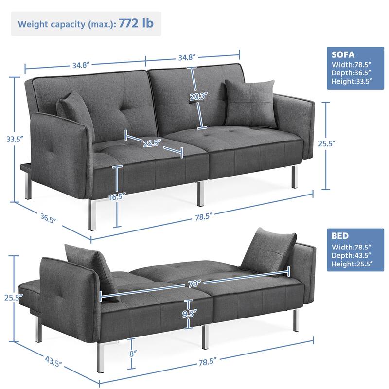 Yaheetech Convertible Sofa Bed Futon Fabric Sofa Bed