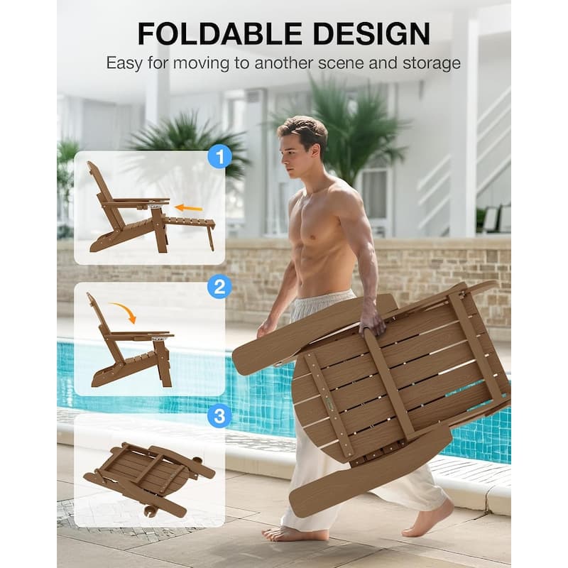 WINSOON Set of 2 HIPS Folding Adirondack Chair with Adjustable Backrest and Retractable Ottoman