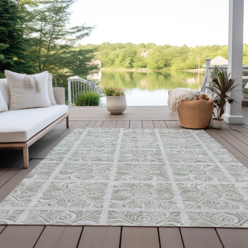 Machine Washable Indoor/ Outdoor Chantille Mosaic Rug - Taupe - 9' x 12'