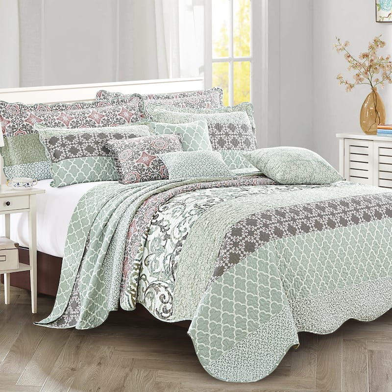 9-pc. Cal King Printed Striped Microfiber Blend Bed Coverlet Set - royal scroll