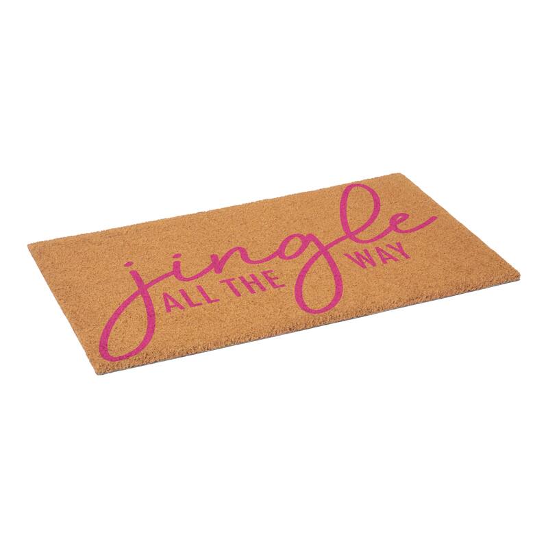 HomeRoots 17" X 29" Brown And Pink Christmas Outdoor Coir Door Mat - 17.00' X '29.00