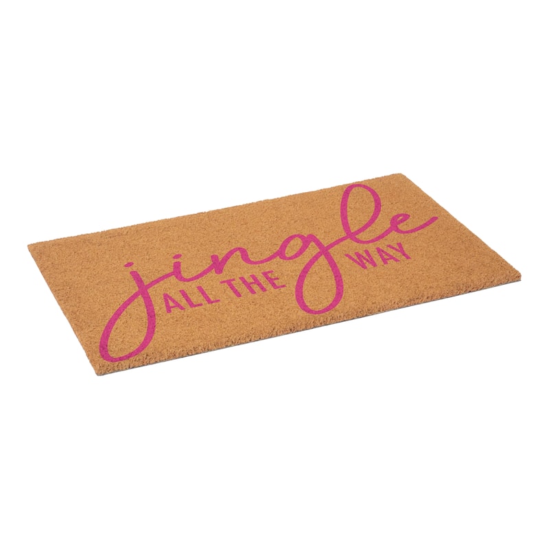 HomeRoots 24" X 36" Brown And Pink Christmas Outdoor Coir Door Mat - 24.00' X '36.00
