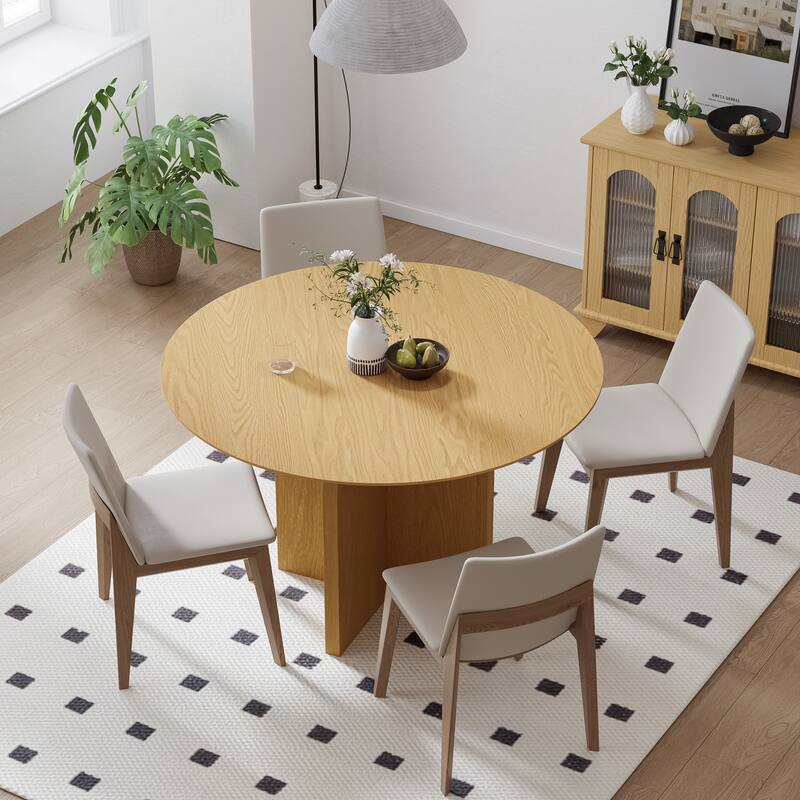 Solid Wood Round Dining Table with Finish and Elegant Arched Legs for Modern Dining Rooms & Kitchens